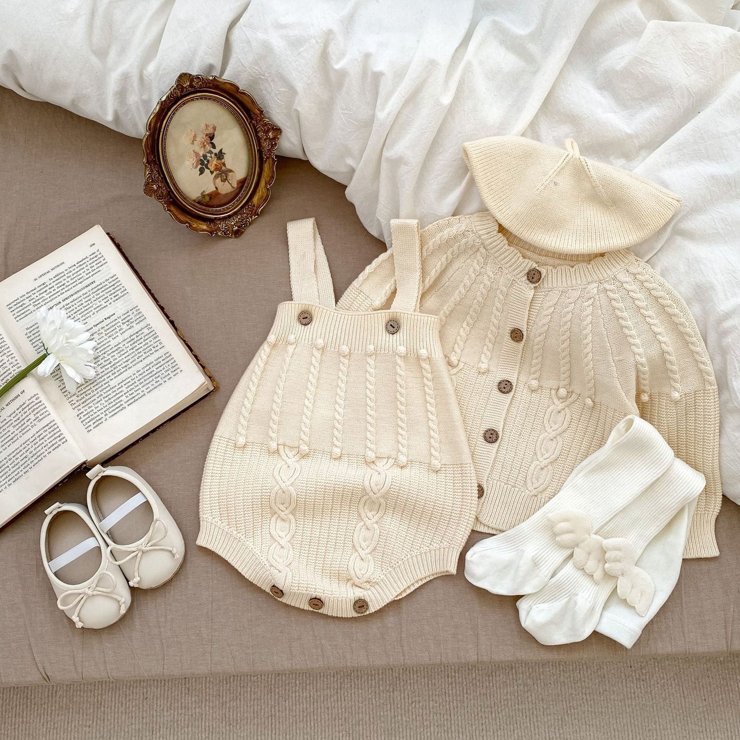 Handmade Knitted Cardigan With Onesies Sets