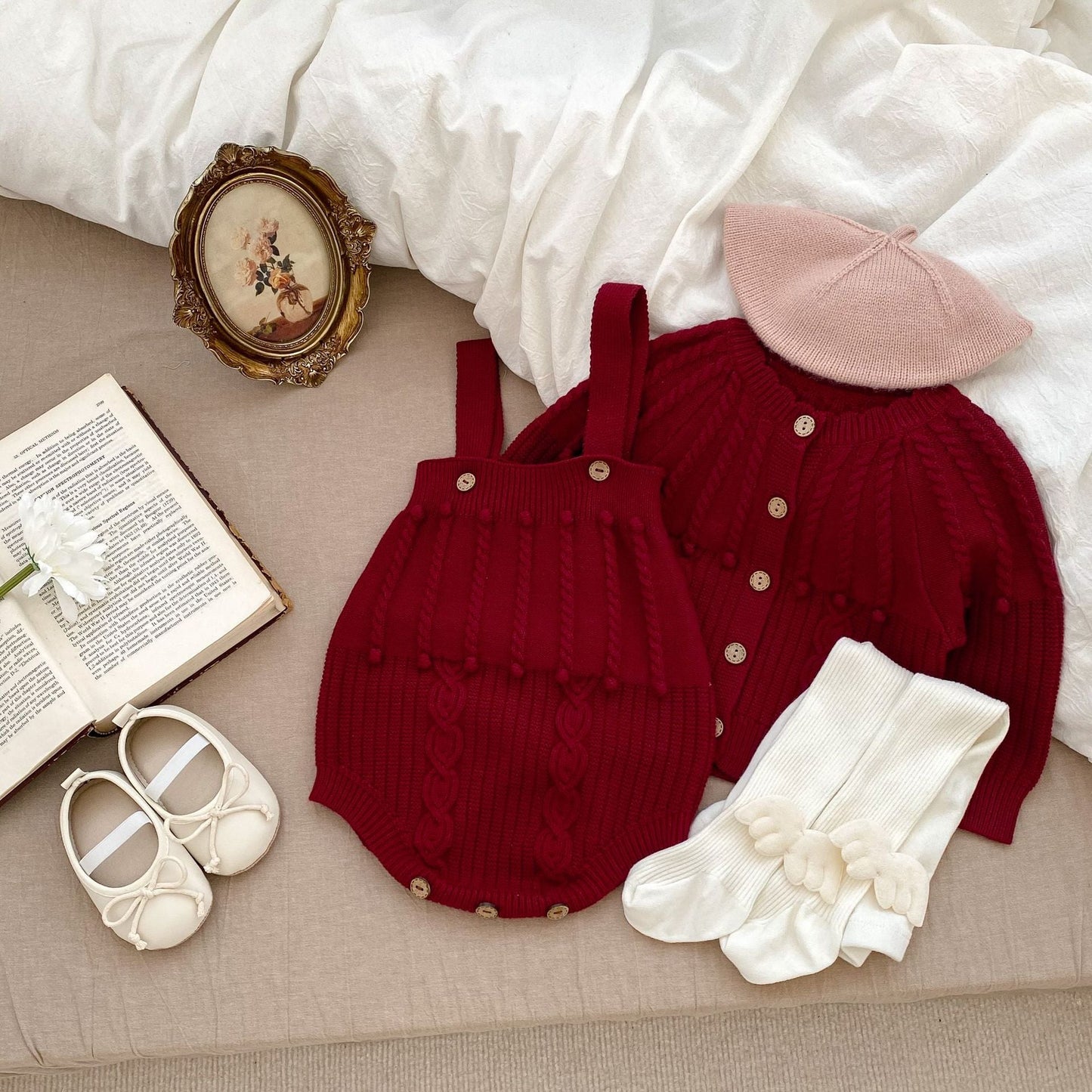Handmade Knitted Cardigan With Onesies Sets