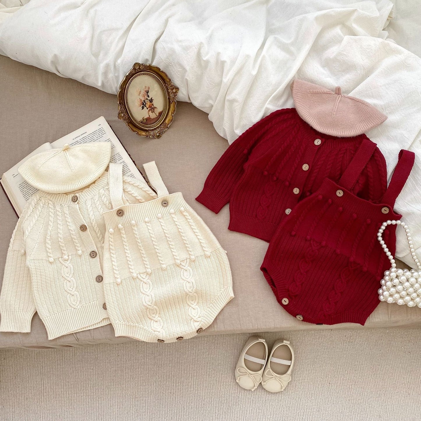 Handmade Knitted Cardigan With Onesies Sets