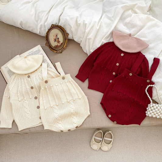 Handmade Knitted Cardigan With Onesies Sets